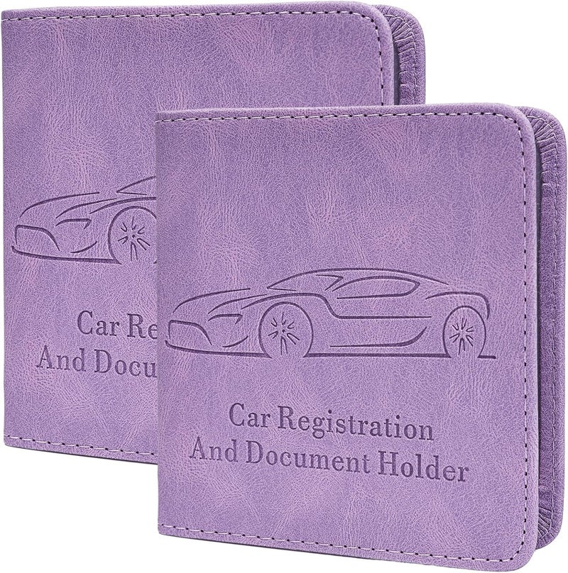 Peisicne 2-Pack Car Registration and Insurance Holder, Car Organization Vehicle Document Organizer with Magnetic Closure for Cards, License in Glove Box, Purple - Image 1